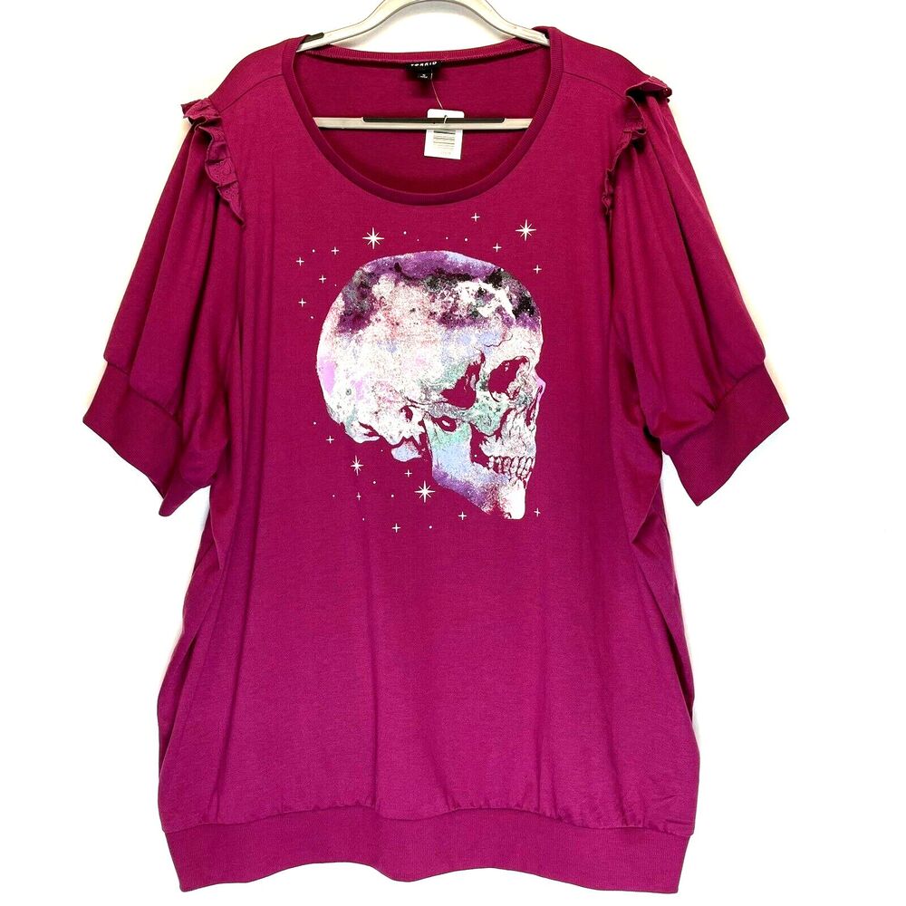 NEW Torrid Sweatshirt Size 5X French Terry Short Sleeve Skull Purple